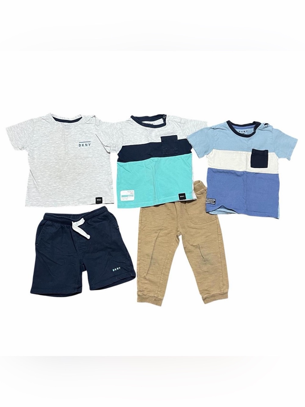 DKNY 24M Boys 5-Piece Colorblock Outfit Set T-Shirt Shorts Pants Bundle